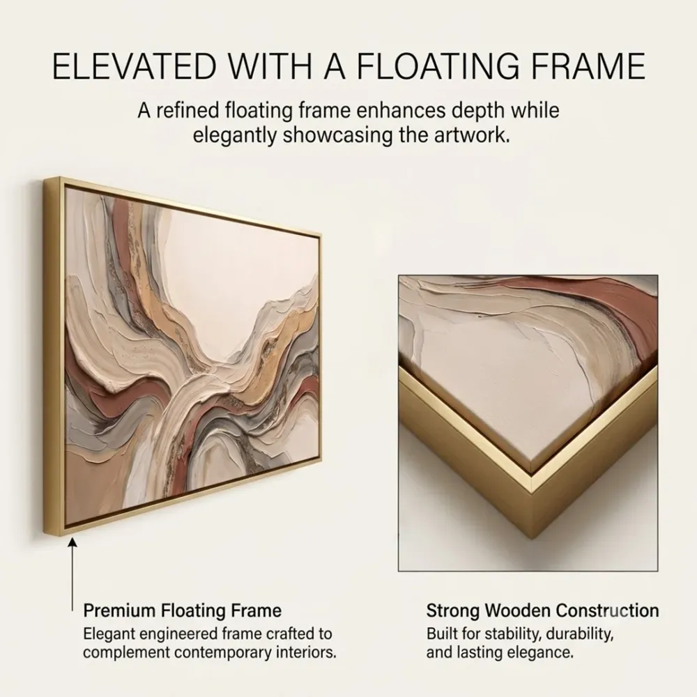 Neutral Abstract Landscape Canvas Wall Painting | 48 x 24 Inches With Frame