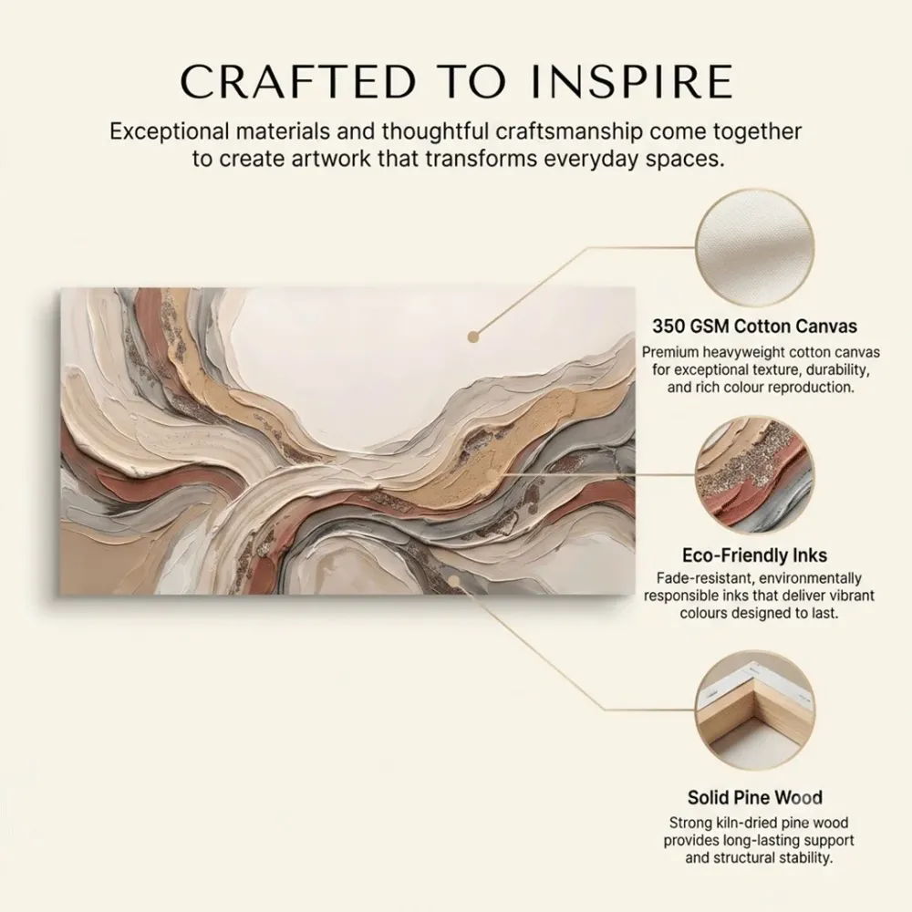 Neutral Abstract Landscape Canvas Wall Painting | 48 x 24 Inches With Frame