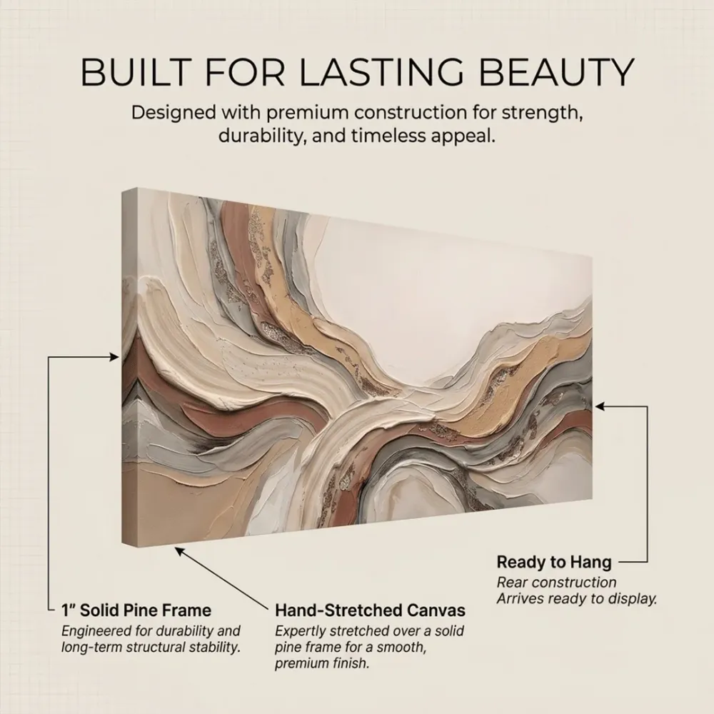Neutral Abstract Landscape Canvas Wall Painting | 48 x 24 Inches With Frame