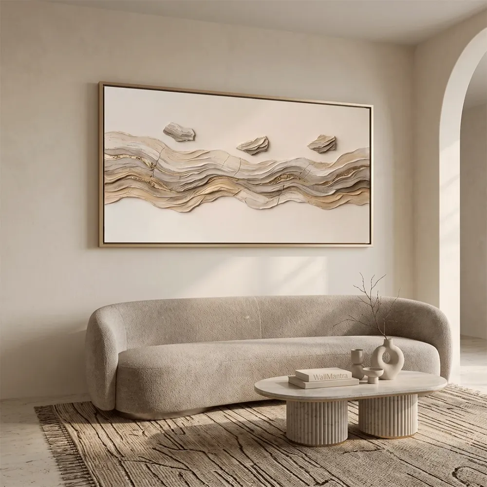 Neutral Abstract Texture Canvas Painting | Luxury Modern Wall Art | 48 × 24 Inches With Frame