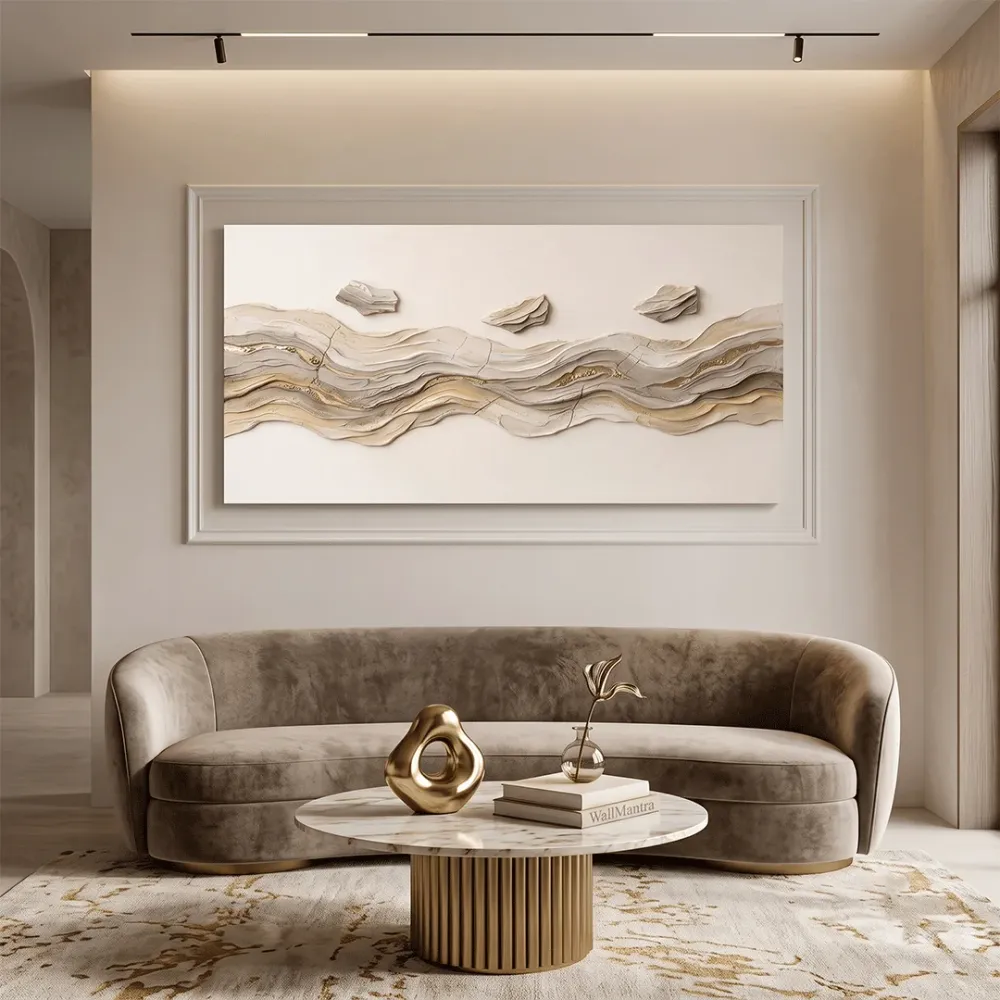 Neutral Abstract Texture Canvas Painting | Luxury Modern Wall Art | 48 × 24 Inches With Frame