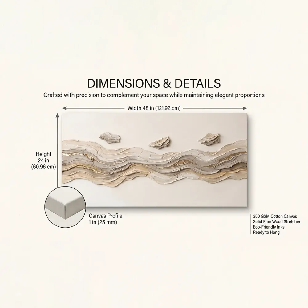 Neutral Abstract Texture Canvas Painting | Luxury Modern Wall Art | 48 × 24 Inches With Frame