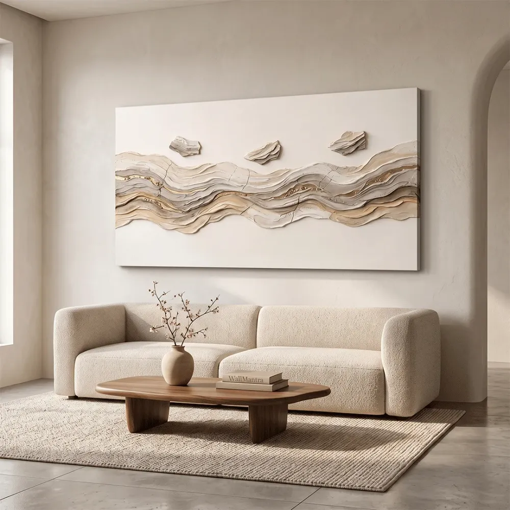 Neutral Abstract Texture Canvas Painting | Luxury Modern Wall Art | 48 × 24 Inches With Frame