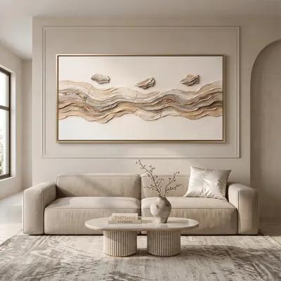 Neutral Abstract Texture Canvas Painting | Luxury Modern Wall Art | 48 × 24 Inches