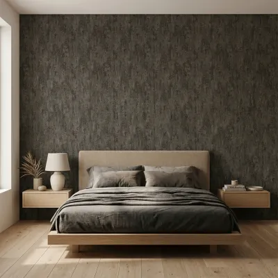 Obsidian Stone Textured Plaster Wallpaper