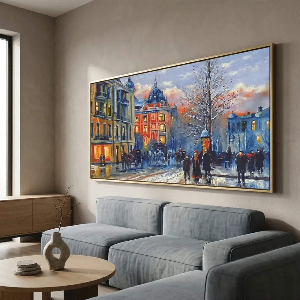 Old City Wall Canvas Painting With Wood Frame