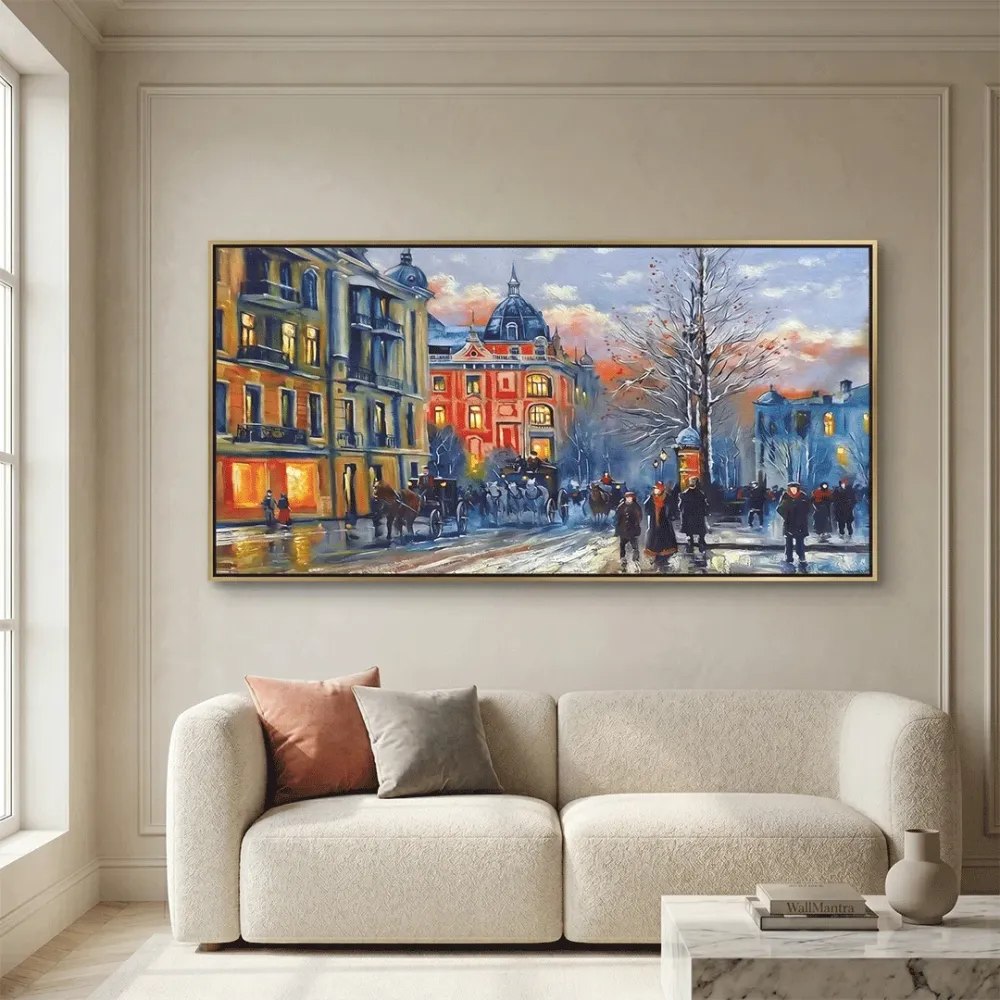 Old City Wall Canvas Painting With Wood Frame