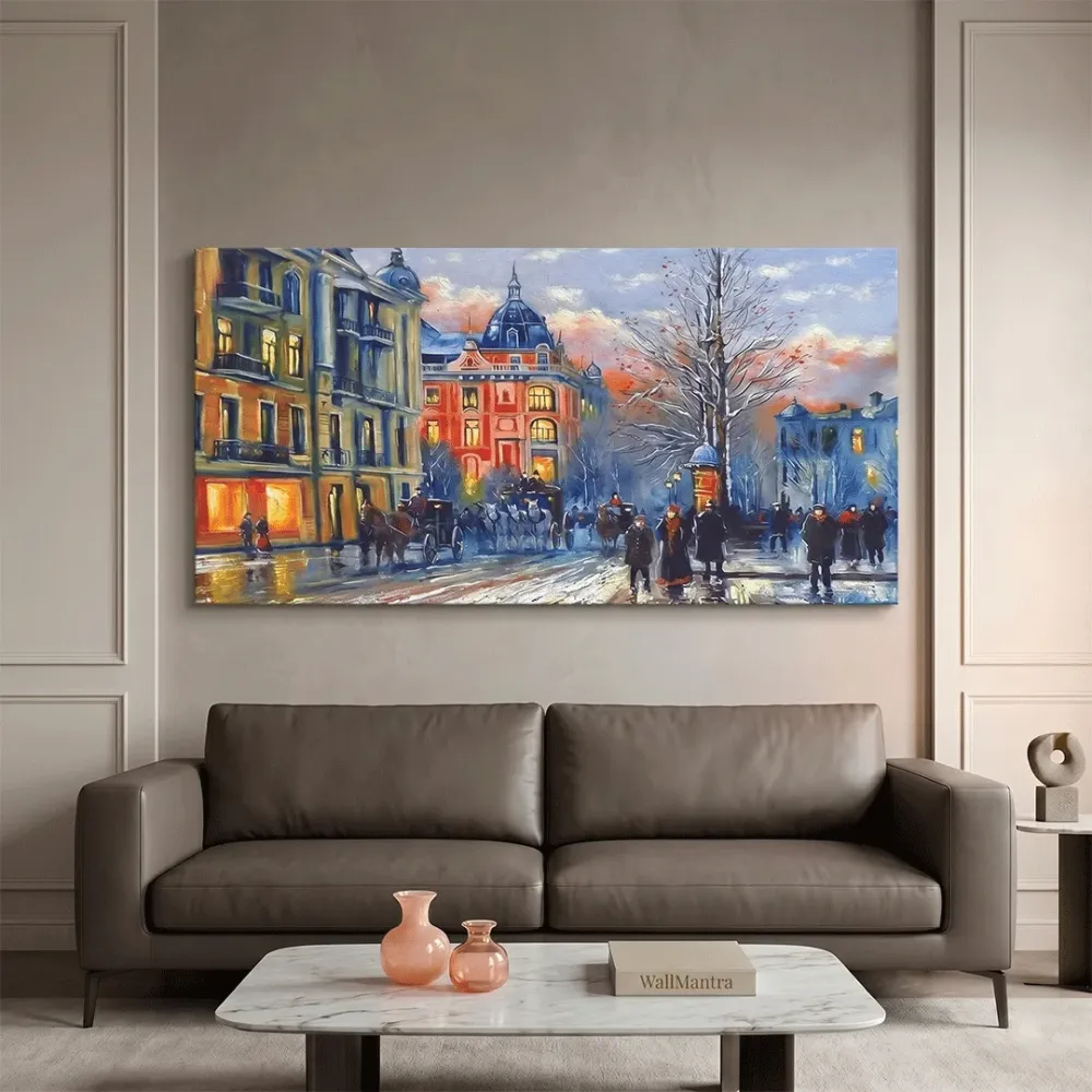 Old City Wall Canvas Painting With Wood Frame