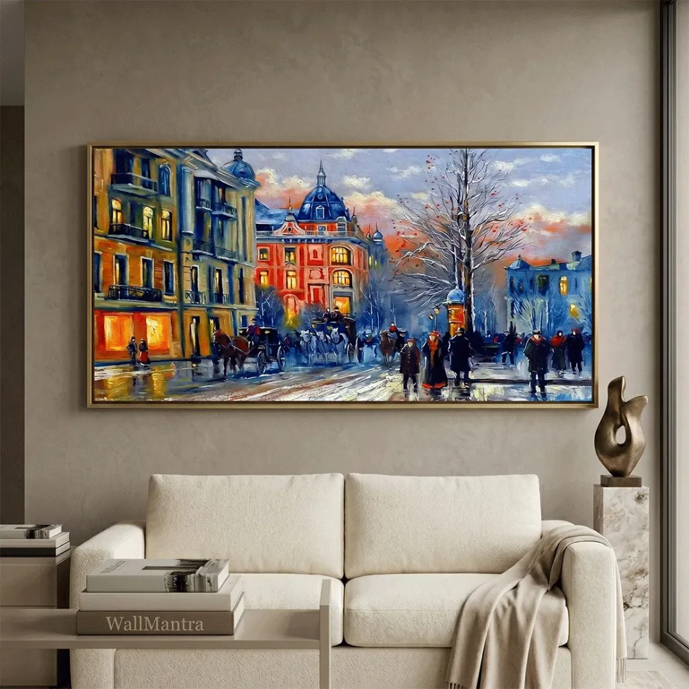 Old City Wall Canvas Painting With Wood Frame