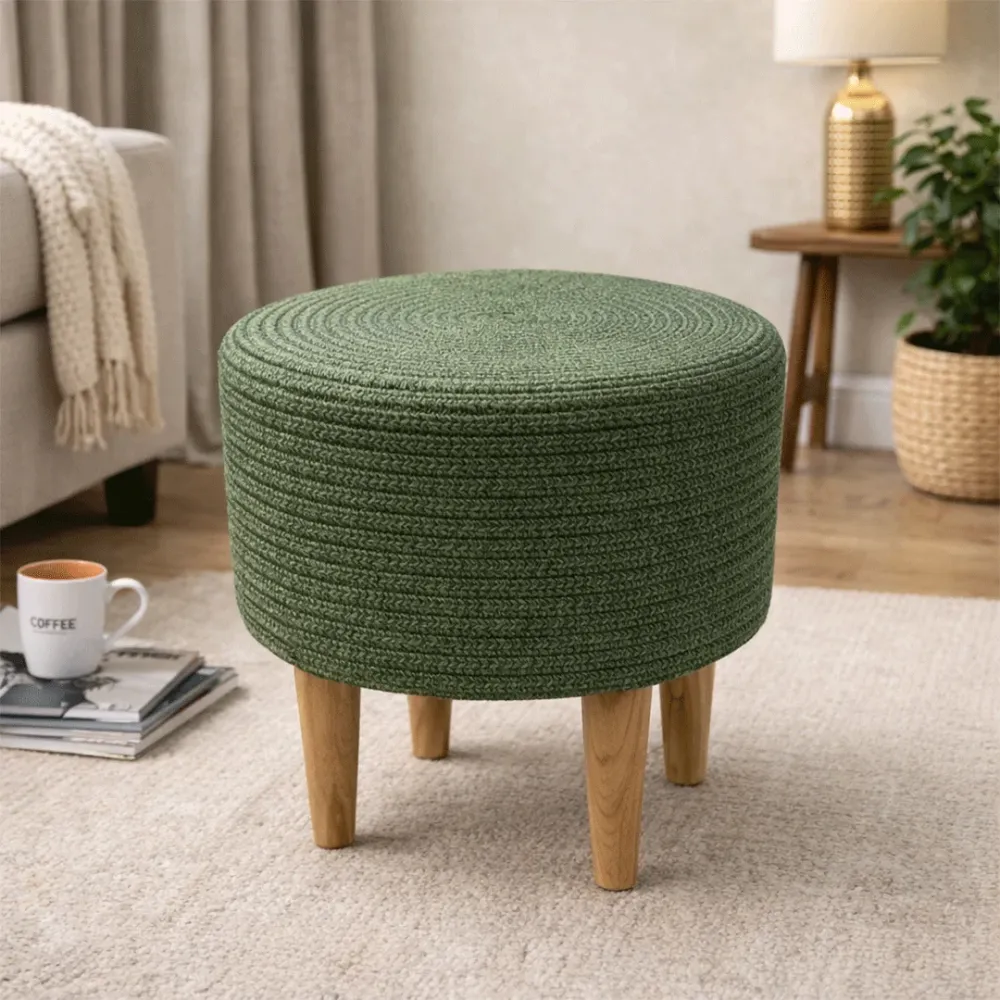 Olive Haven Indoor Round Braided Pouffe Stool 