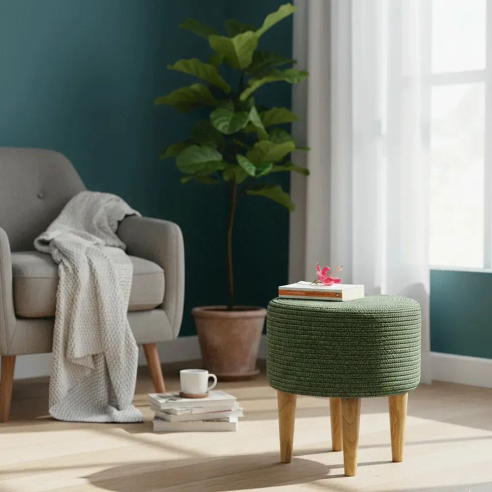 Olive Haven Indoor Round Braided Pouffe Stool 