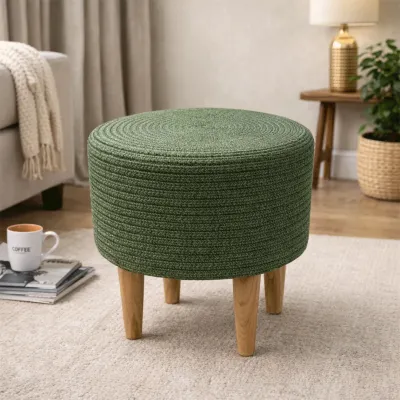 Olive Haven Indoor Round Braided Pouffe Stool