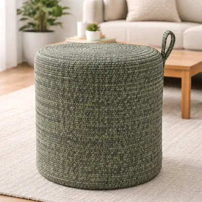 OliveWeave Round Braided Pouffe Stool