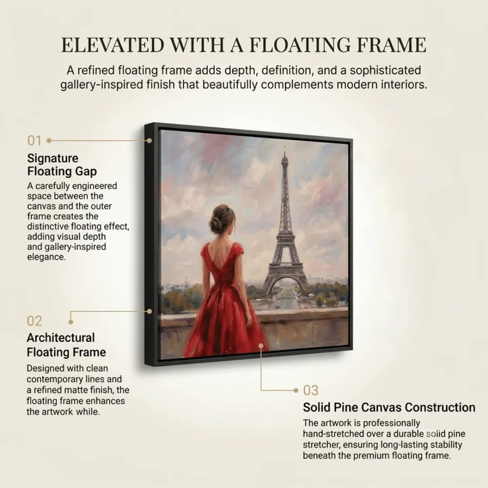 Paris Eiffel Tower Canvas Painting | Premium Paris Wall Art | 40 × 40 Inches With Frame