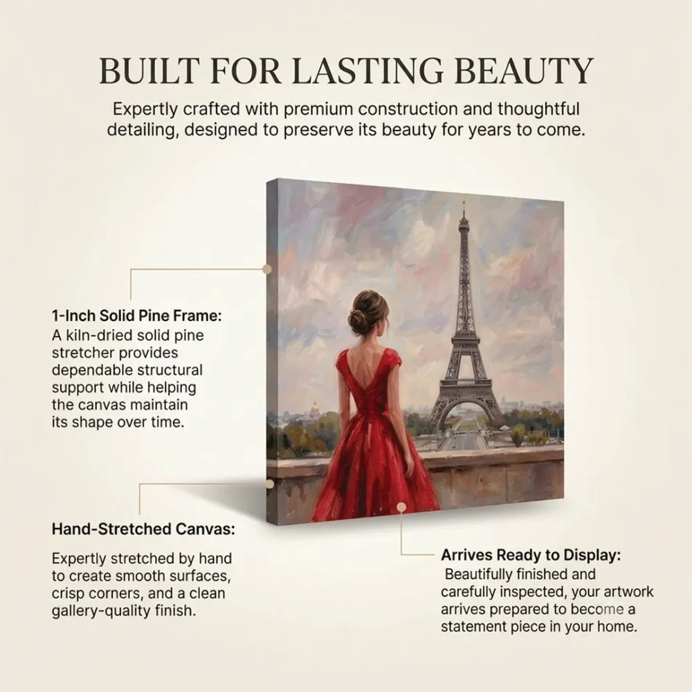 Paris Eiffel Tower Canvas Painting | Premium Paris Wall Art | 40 × 40 Inches With Frame
