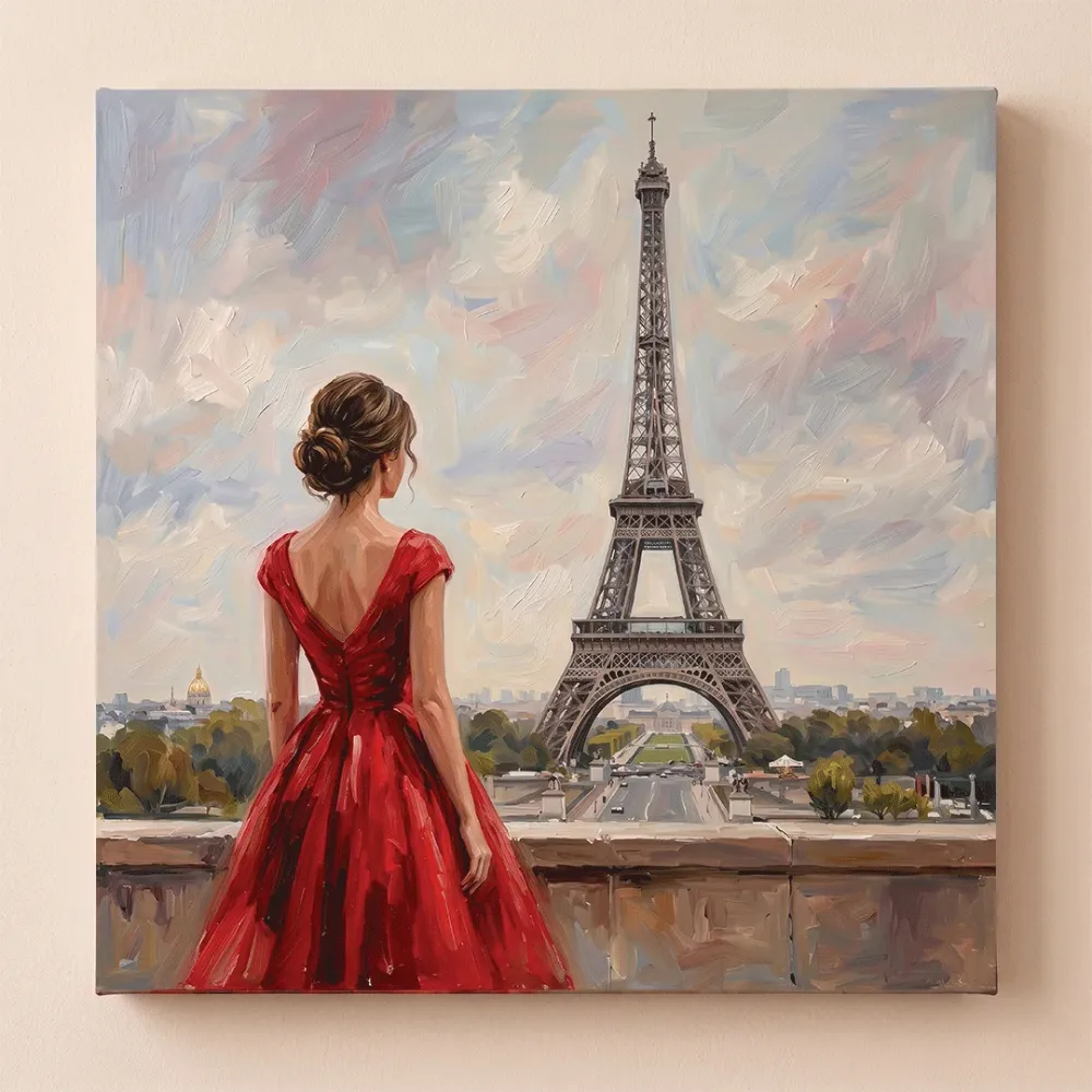 Paris Eiffel Tower Canvas Painting | Premium Paris Wall Art | 40 × 40 Inches With Frame