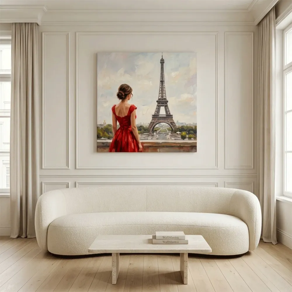 Paris Eiffel Tower Canvas Painting | Premium Paris Wall Art | 40 × 40 Inches With Frame