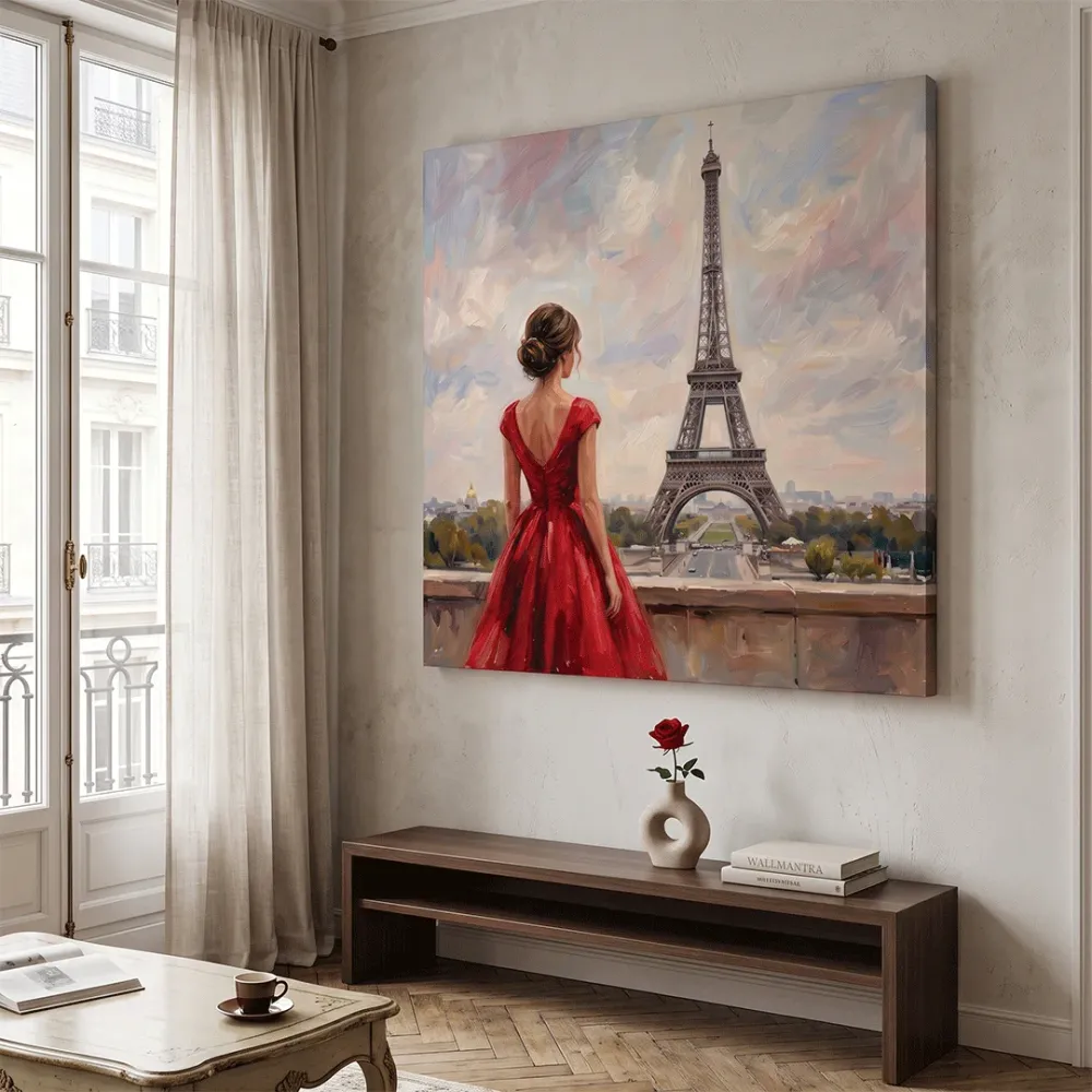 Paris Eiffel Tower Canvas Painting | Premium Paris Wall Art | 40 × 40 Inches With Frame