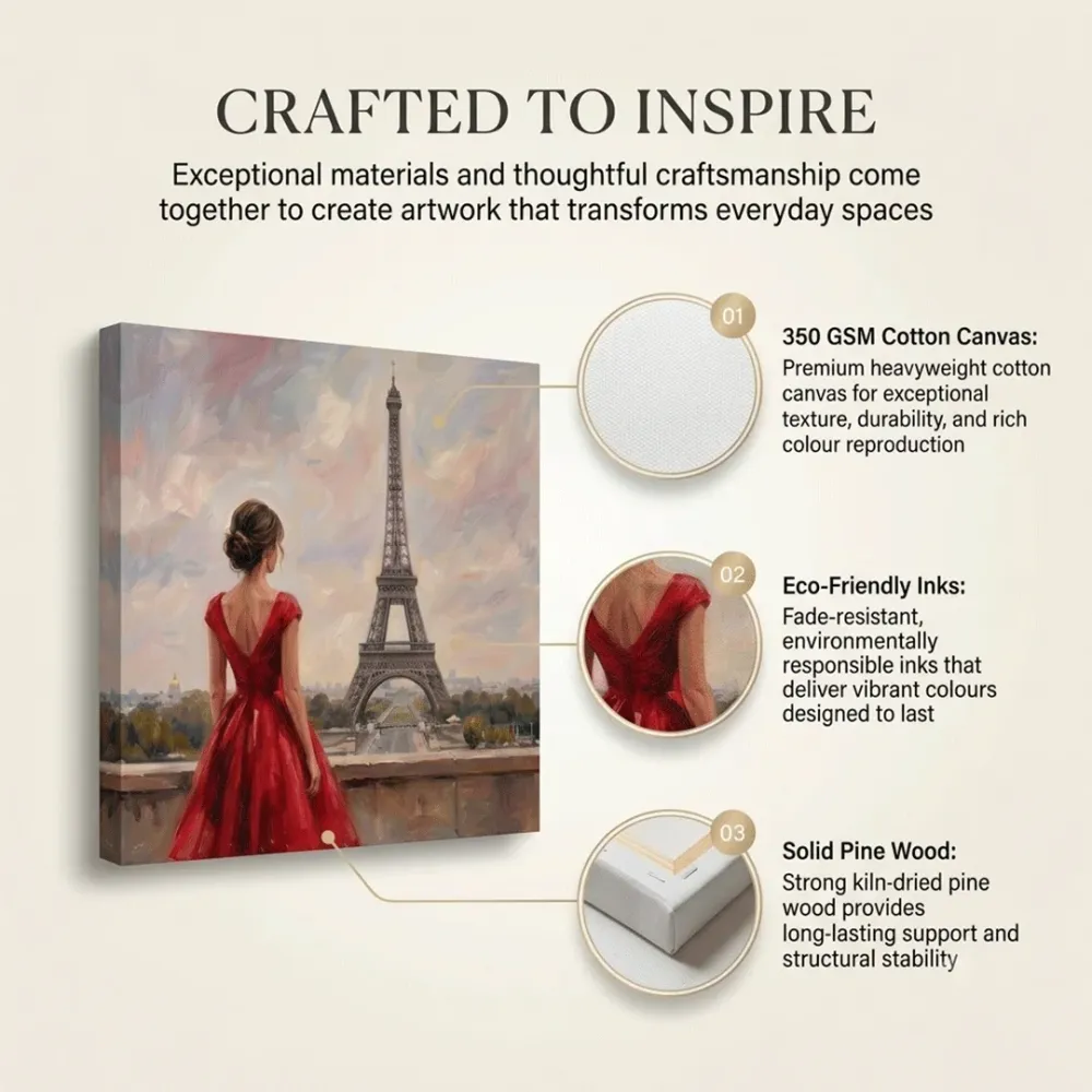 Paris Eiffel Tower Canvas Painting | Premium Paris Wall Art | 40 × 40 Inches With Frame
