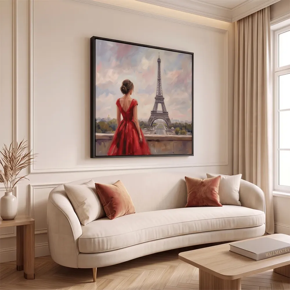 Paris Eiffel Tower Canvas Painting | Premium Paris Wall Art | 40 × 40 Inches With Frame