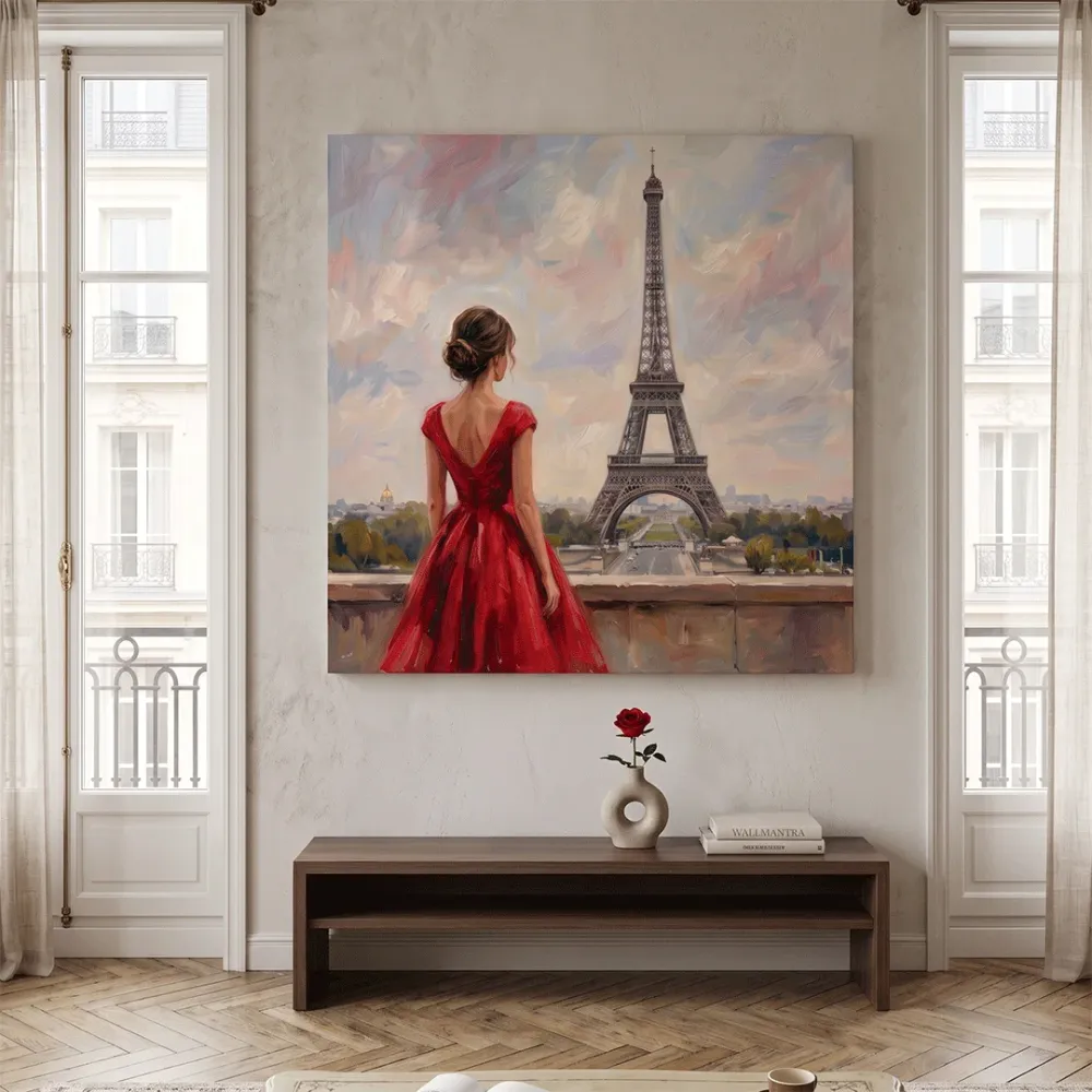 Paris Eiffel Tower Canvas Painting | Premium Paris Wall Art | 40 × 40 Inches With Frame