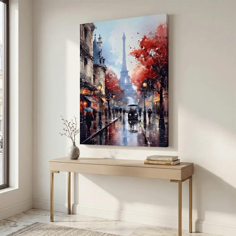 Paris Rain Street Canvas Wall Art – Eiffel Tower Vertical Frame With Frame