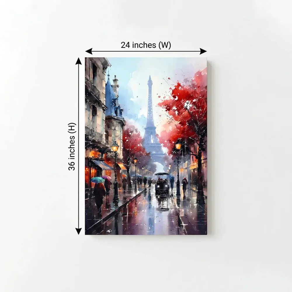 Paris Rain Street Canvas Wall Art – Eiffel Tower Vertical Frame With Frame