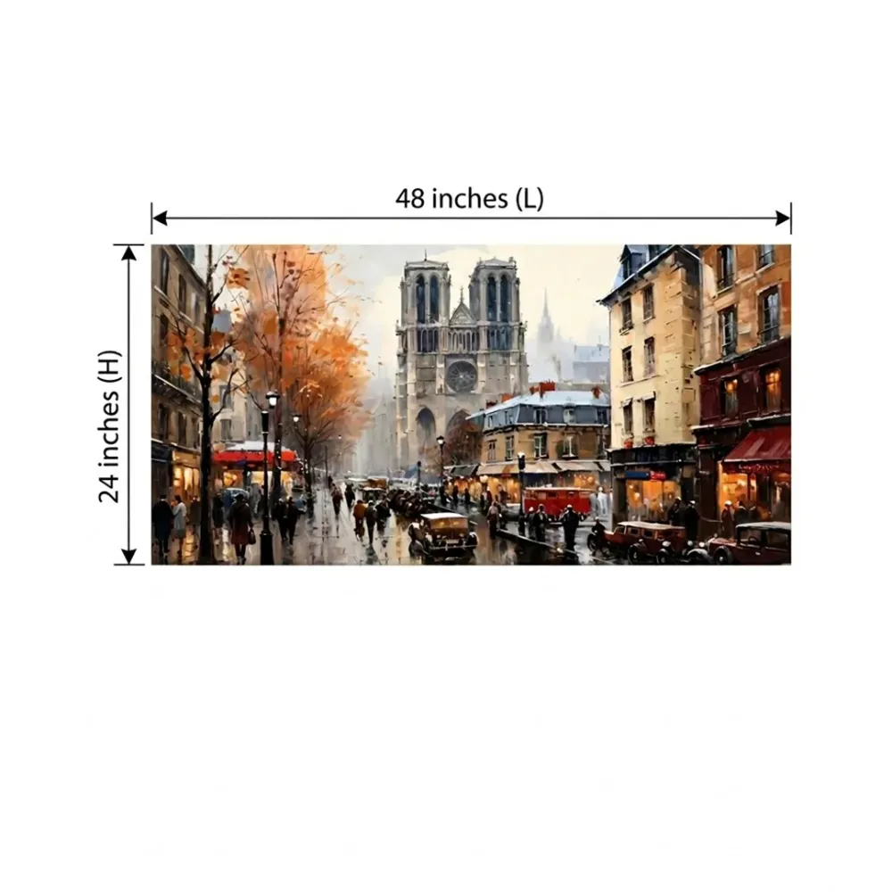 Paris Street Autumn Canvas Wall Art – Framed Panorama With Frame