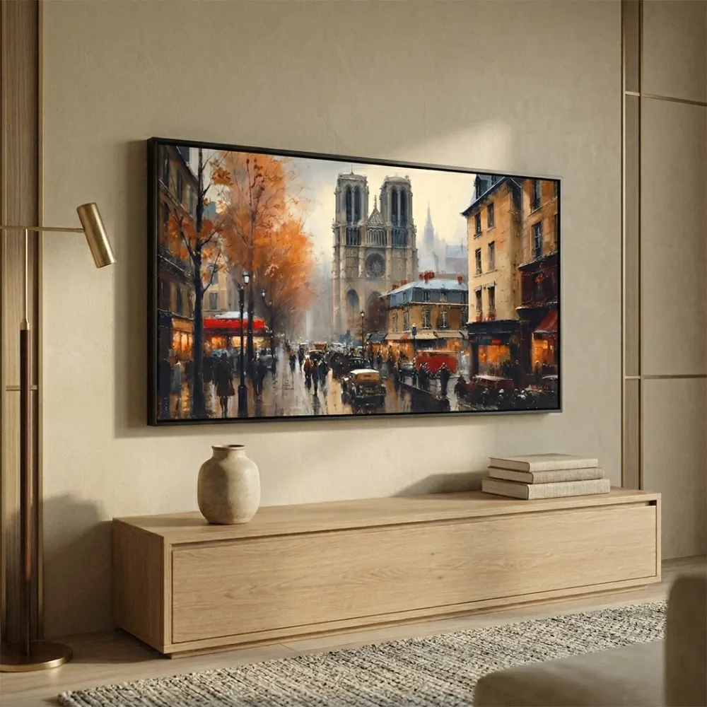 Paris Street Autumn Canvas Wall Art – Framed Panorama With Frame