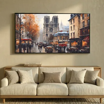 Paris Street Autumn Canvas Wall Art – Framed Panorama