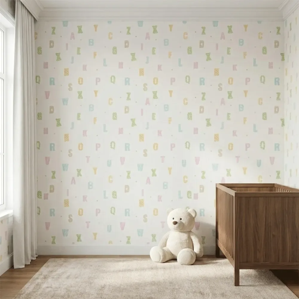 Pastel Alphabet Kids Wallpaper | Educational Nursery Wallpaper