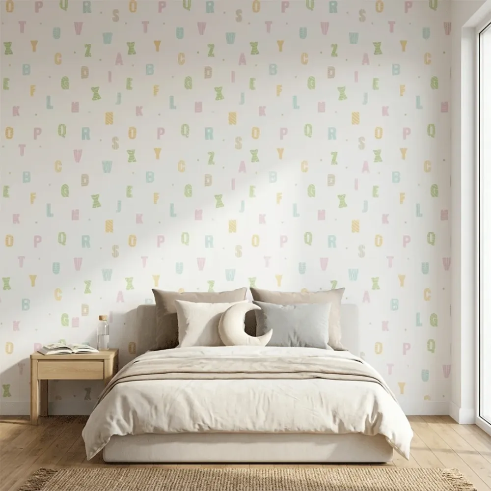 Pastel Alphabet Kids Wallpaper | Educational Nursery Wallpaper