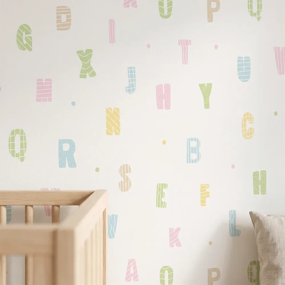 Pastel Alphabet Kids Wallpaper | Educational Nursery Wallpaper