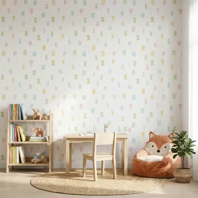 Pastel Alphabet Kids Wallpaper | Educational Nursery Wallpaper