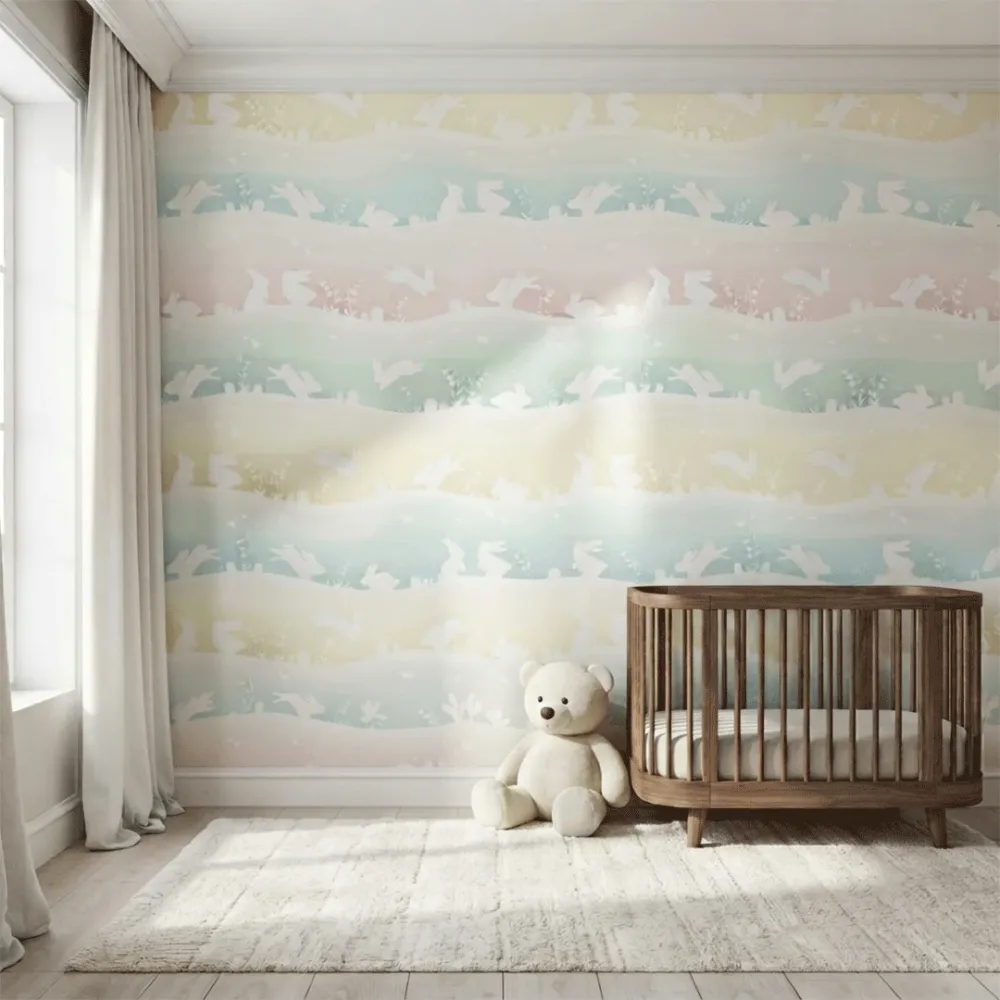Pastel Bunny Kids Wallpaper | Premium Korean Vinyl Nursery Wallpaper