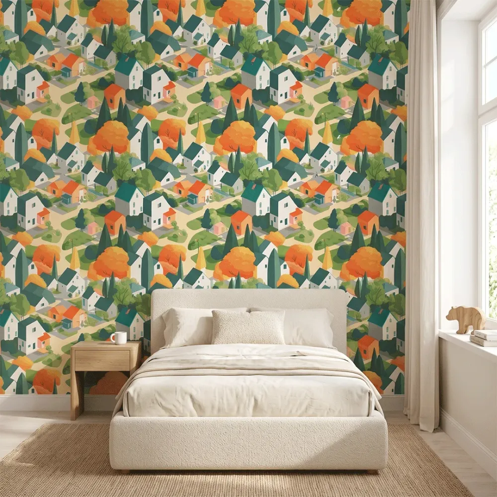 Scandinavian Village Kids Wallpaper | Premium Korean Vinyl Nursery Wallpaper