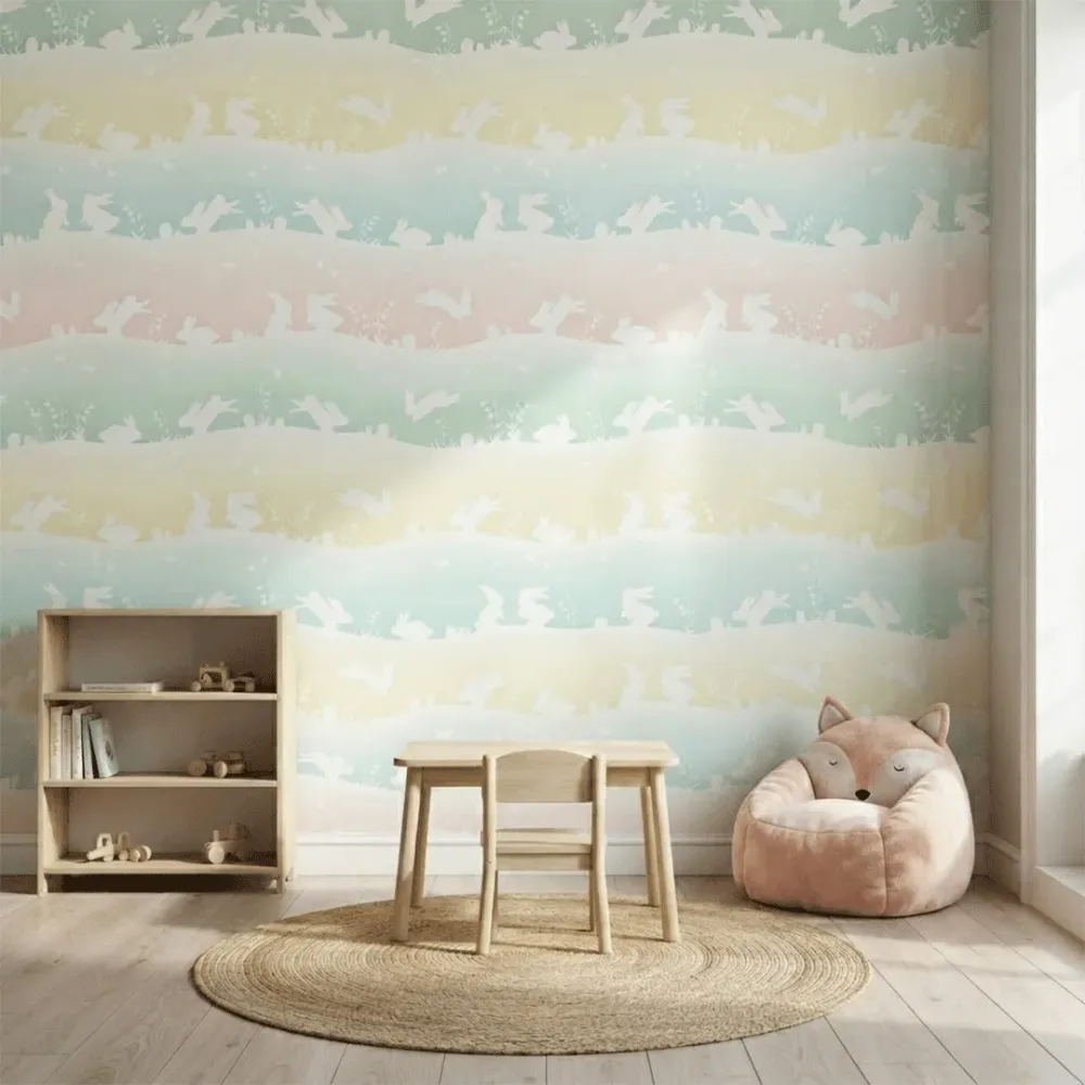 Pastel Bunny Kids Wallpaper | Premium Korean Vinyl Nursery Wallpaper