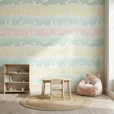Pastel Bunny Kids Wallpaper | Premium Korean Vinyl Nursery Wallpaper