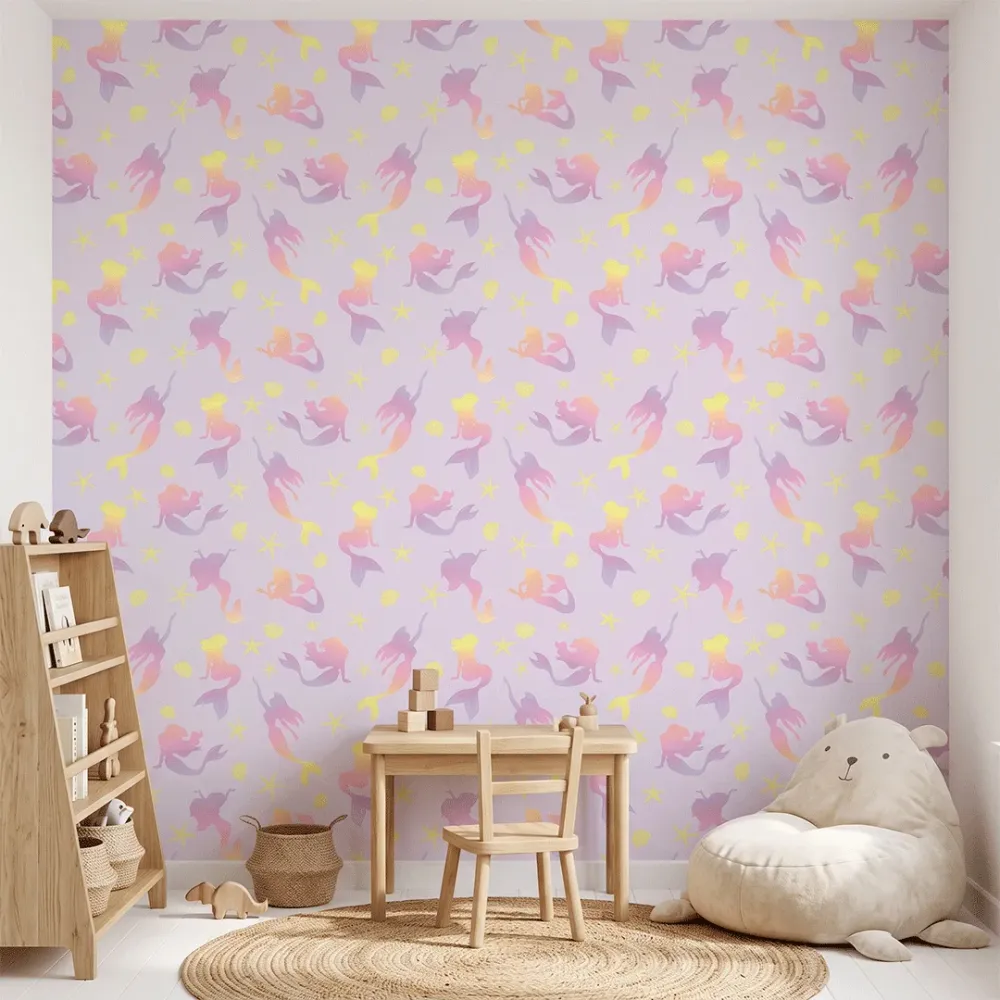Pastel Mermaid Kids Wallpaper | Premium Korean Vinyl Nursery Wallpaper