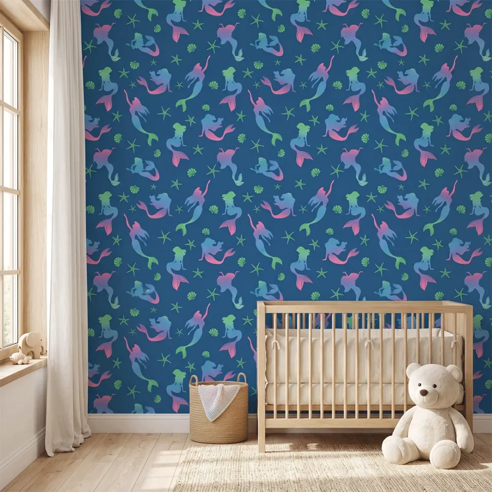 Deep Sea Mermaid Kids Wallpaper | Premium Korean Vinyl Nursery Wallpaper
