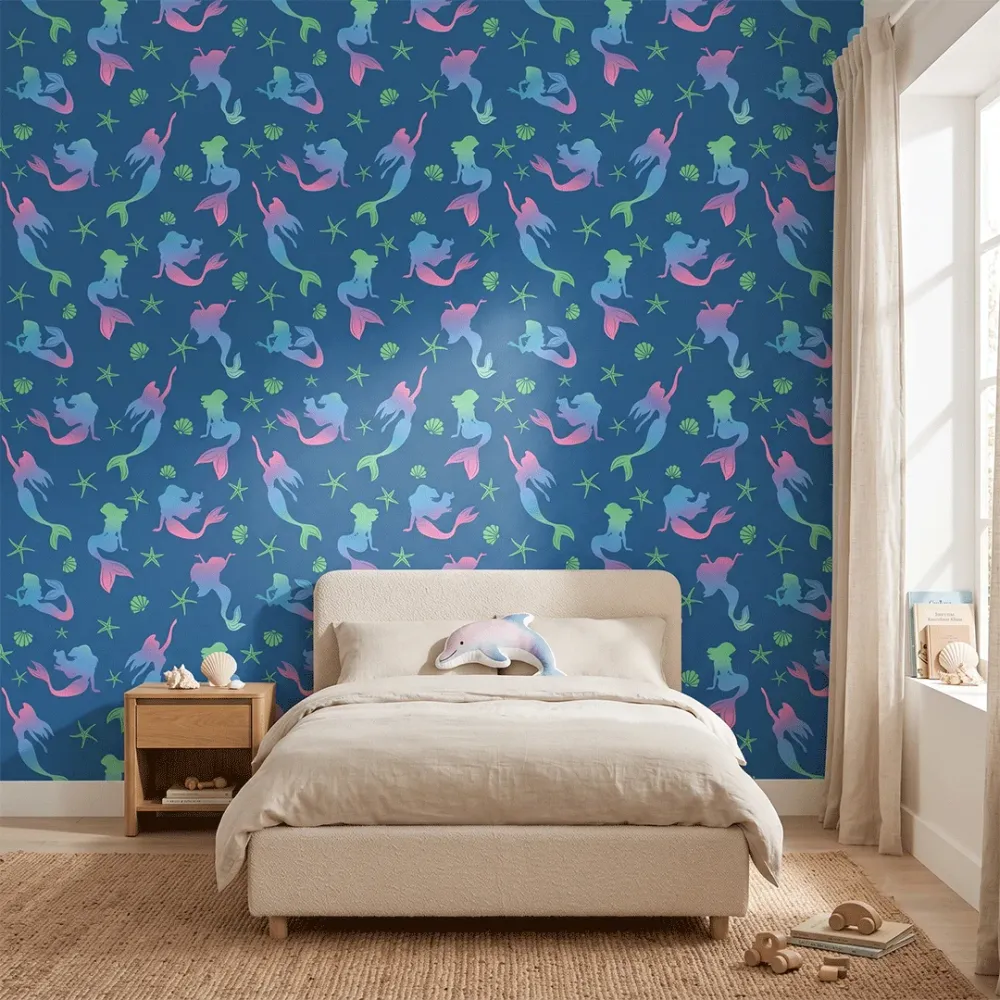 Deep Sea Mermaid Kids Wallpaper | Premium Korean Vinyl Nursery Wallpaper
