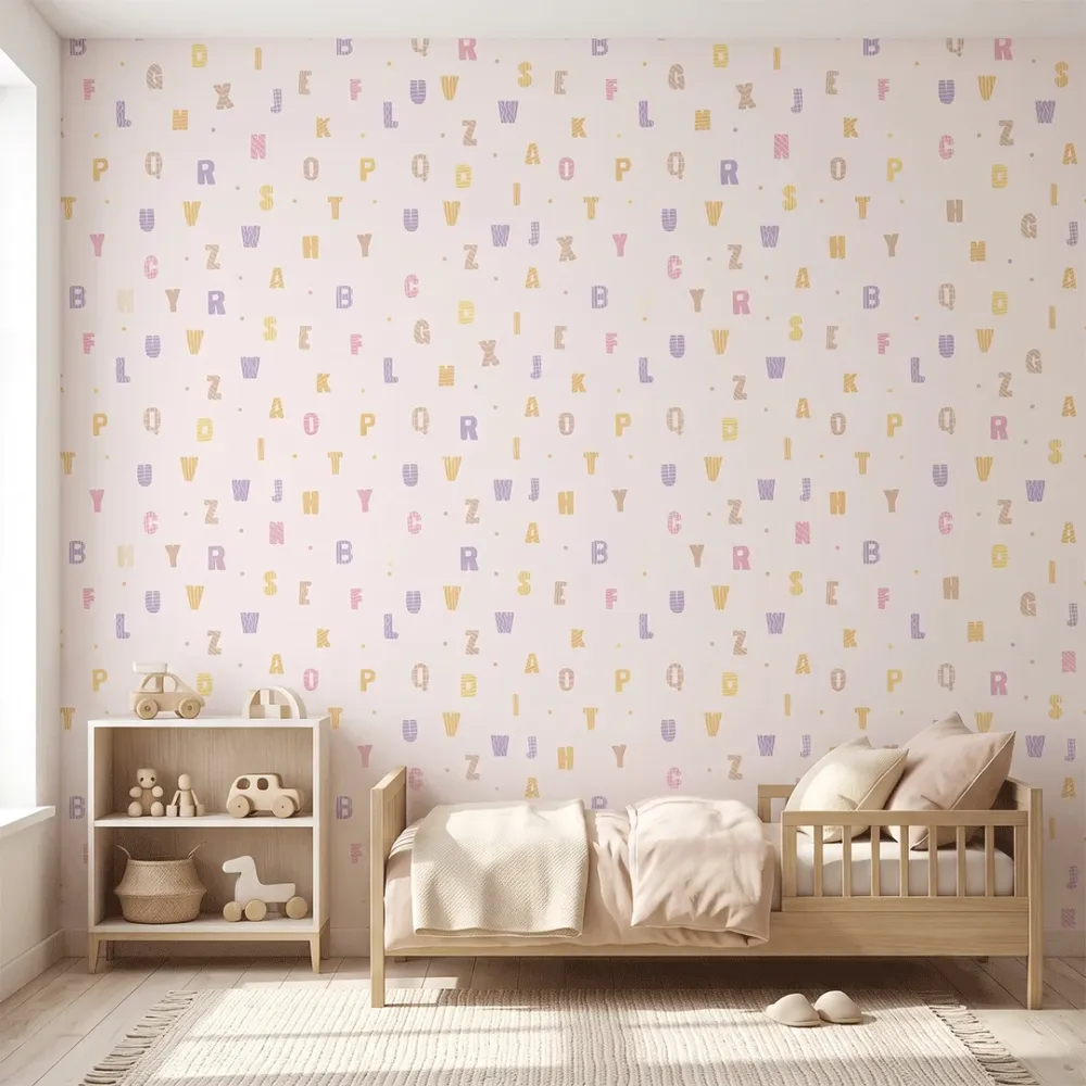 Pastel Pink Alphabet Kids Wallpaper | Educational Nursery Wallpaper