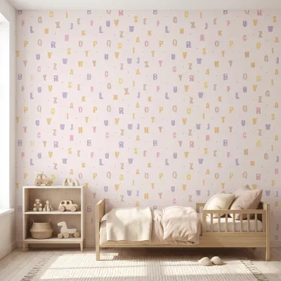 Pastel Pink Alphabet Kids Wallpaper | Educational Nursery Wallpaper