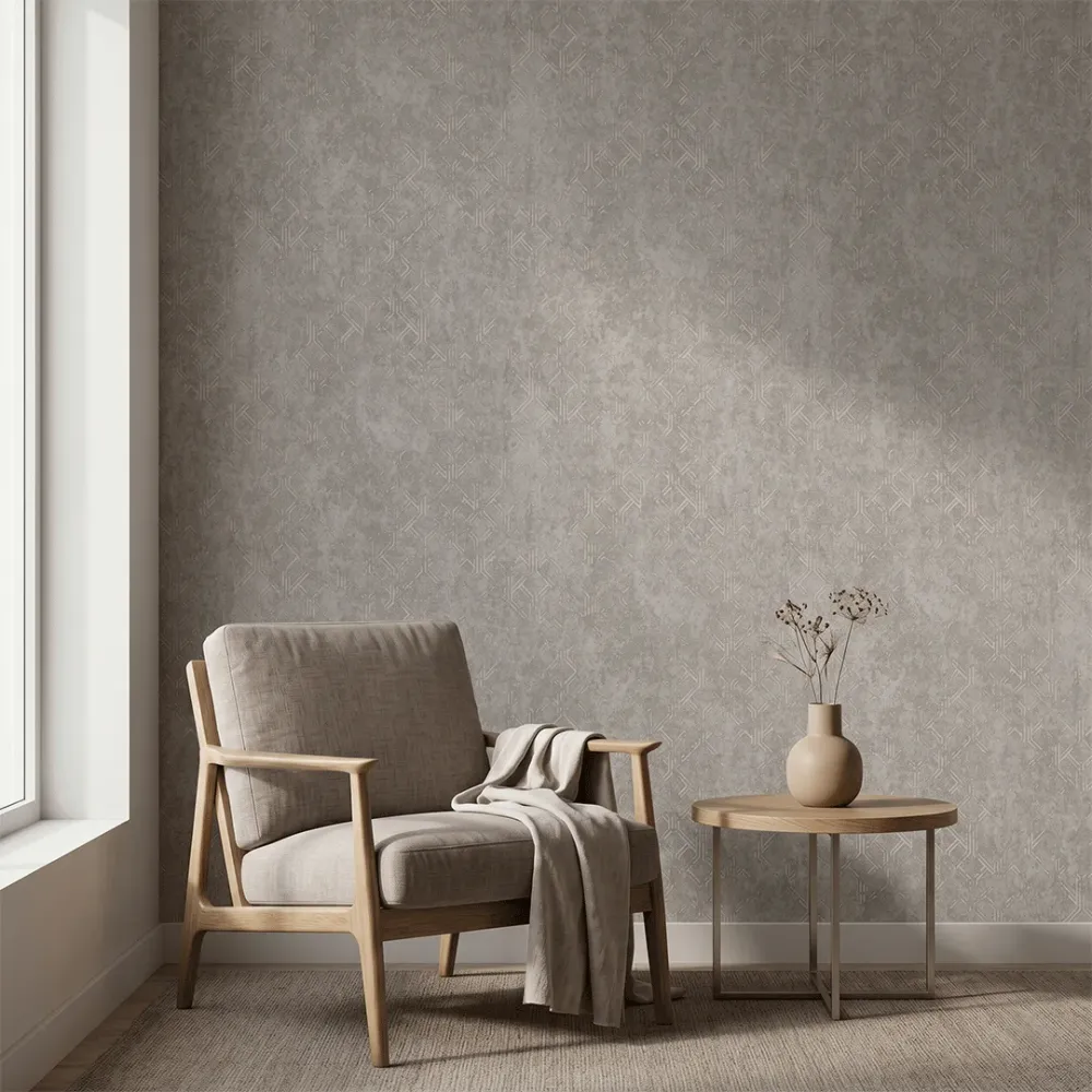 Pewter Grid Industrial Geometric Wallpaper