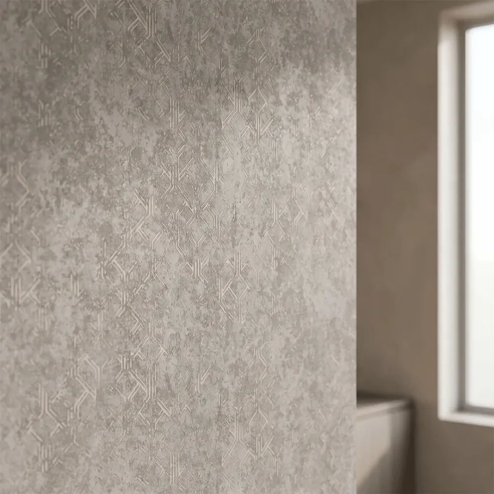 Pewter Grid Industrial Geometric Wallpaper