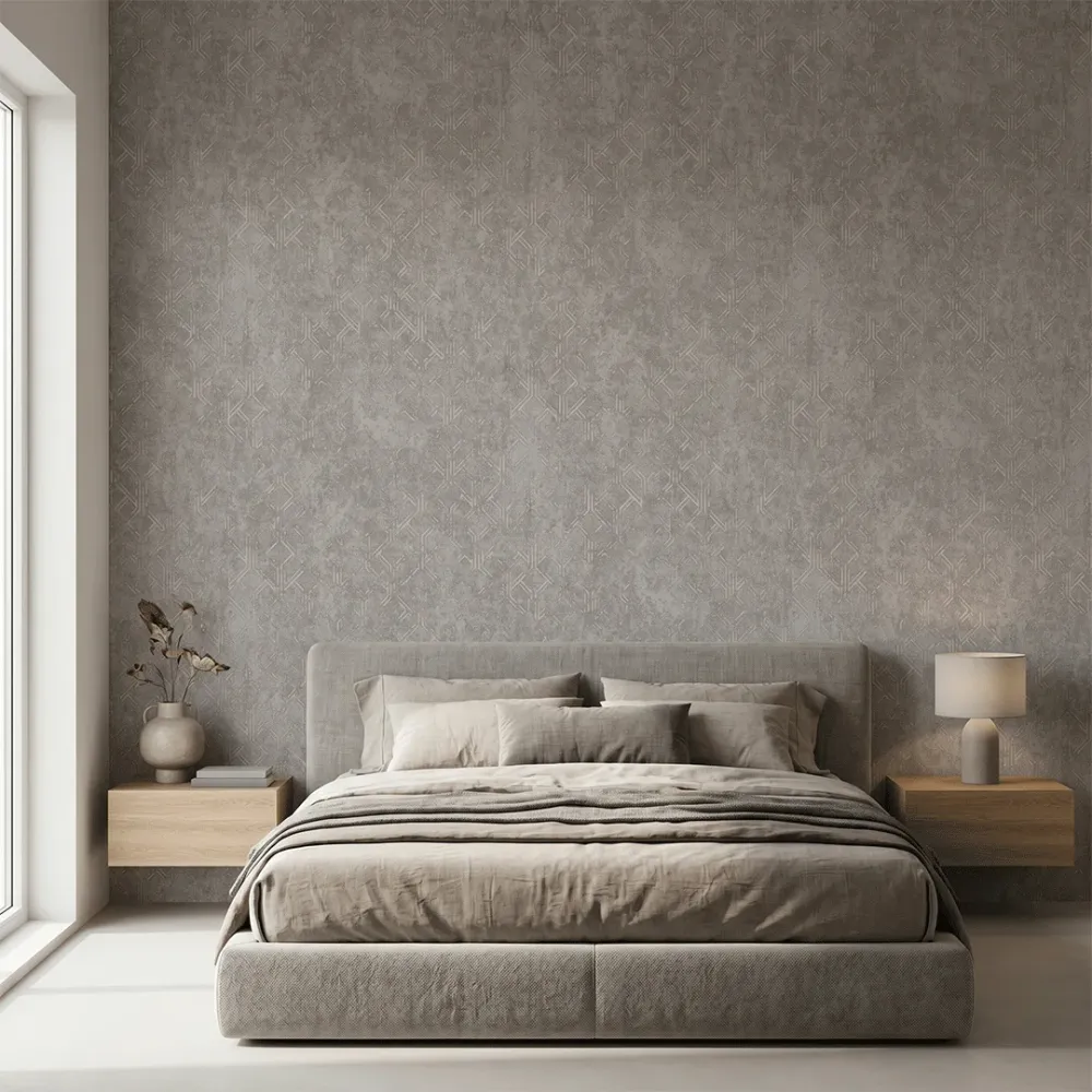 Pewter Grid Industrial Geometric Wallpaper