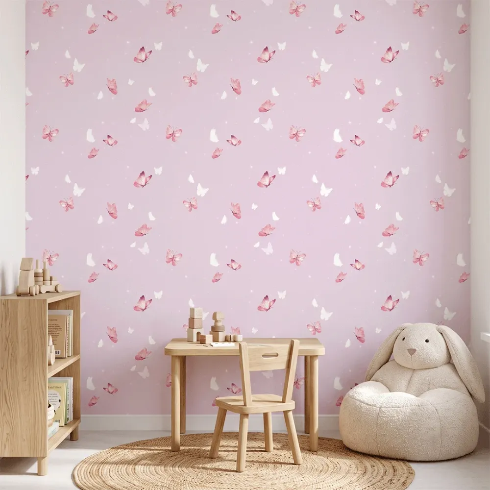 Lavender Butterfly Kids Wallpaper | Premium Korean Vinyl Nursery Wallpaper