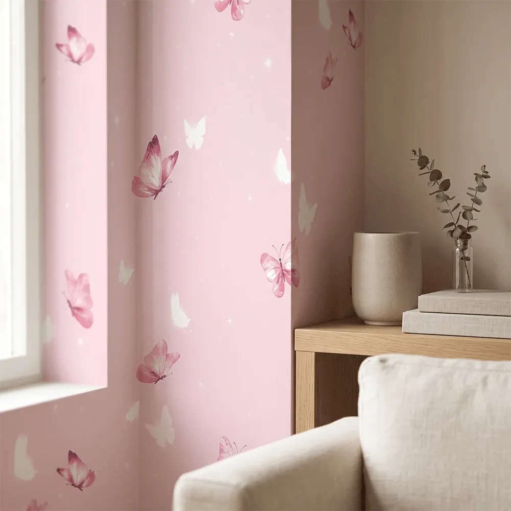 Pink Butterfly Kids Wallpaper | Premium Korean Vinyl Nursery Wallpaper