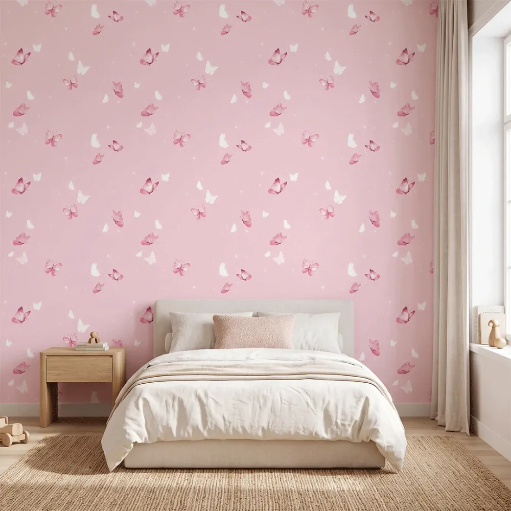 Pink Butterfly Kids Wallpaper | Premium Korean Vinyl Nursery Wallpaper