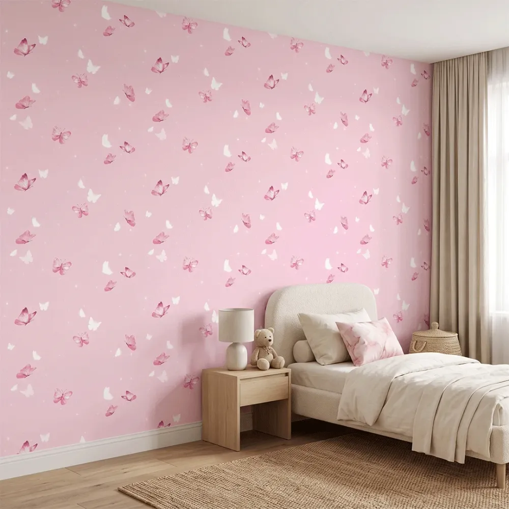 Pink Butterfly Kids Wallpaper | Premium Korean Vinyl Nursery Wallpaper